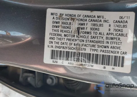 2012 Honda Civic Lx из США, поврежденный, VIN 2HGFB2F56CH306379